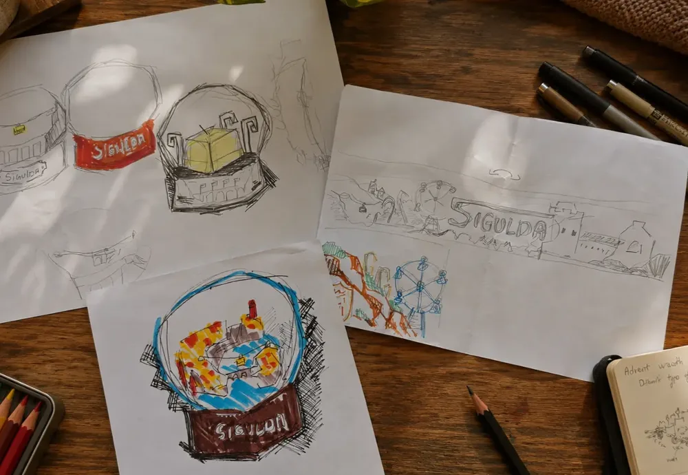 The first concept sketches of the Sigulda Autumn Globe on paper